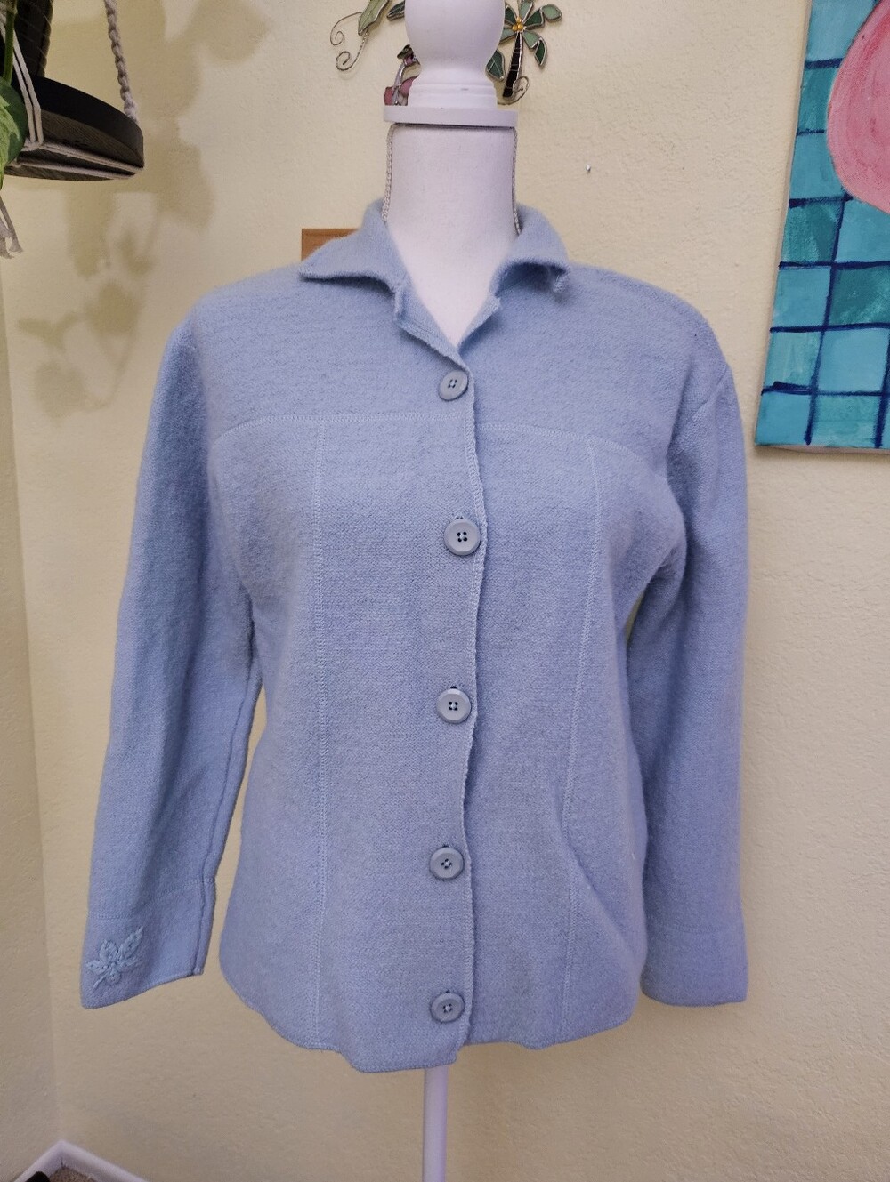 Cabellas Light Blue Women's Button-Front Wool/cotton Sweater Cardigan Sz M
